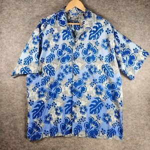 VTG Pineapple Connection Men XL Hawaiian Shirt Aloha Blue Floral Hang Loose 90s